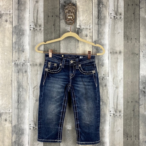 Girls Miss Me Cuffed Capri Floral Peace Jeans Sz 7 - Picture 13 of 16